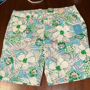 Caribbean Joe Women’s Tropical Bermuda Shorts. NWT plus Size 22 White/Teal/Green